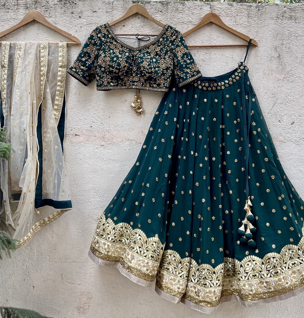 Green Sharmily Lehenga Set - Fashion Brand & Designer Priti Sahni 7