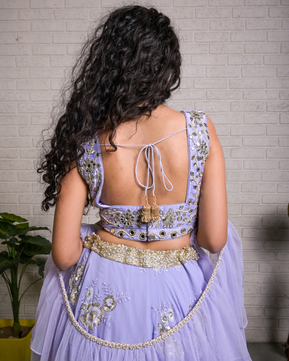Lavender Mirror Work Blouse and Net Saree - Fashion Brand & Designer Priti Sahni 3