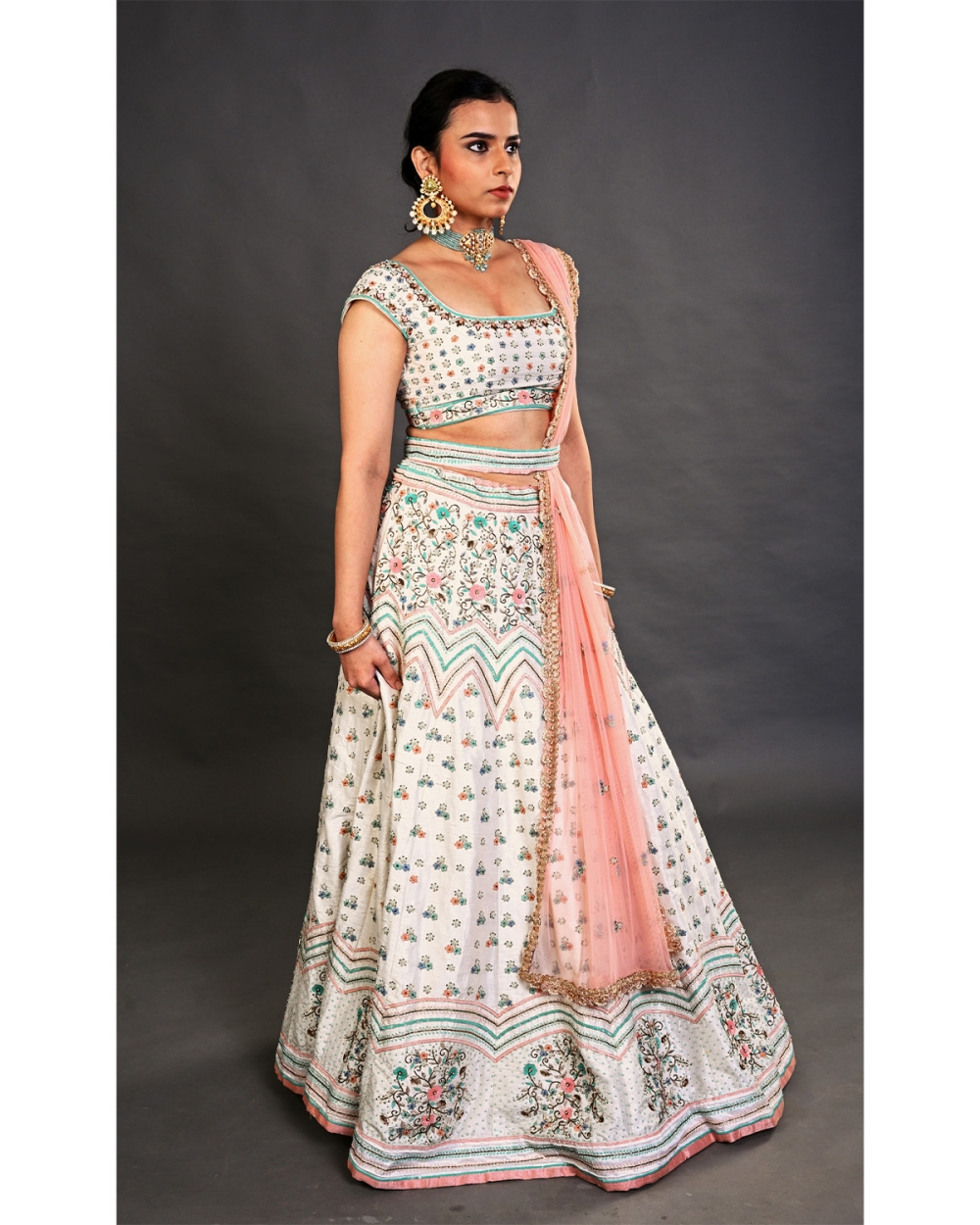 Ivory Bridal Multi-Hued Embroidered Lehenga Set - Fashion Brand & Designer Priti Sahni