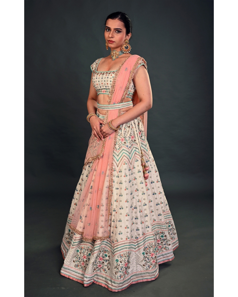 Ivory Bridal Multi-Hued Embroidered Lehenga Set - Fashion Brand & Designer Priti Sahni 2