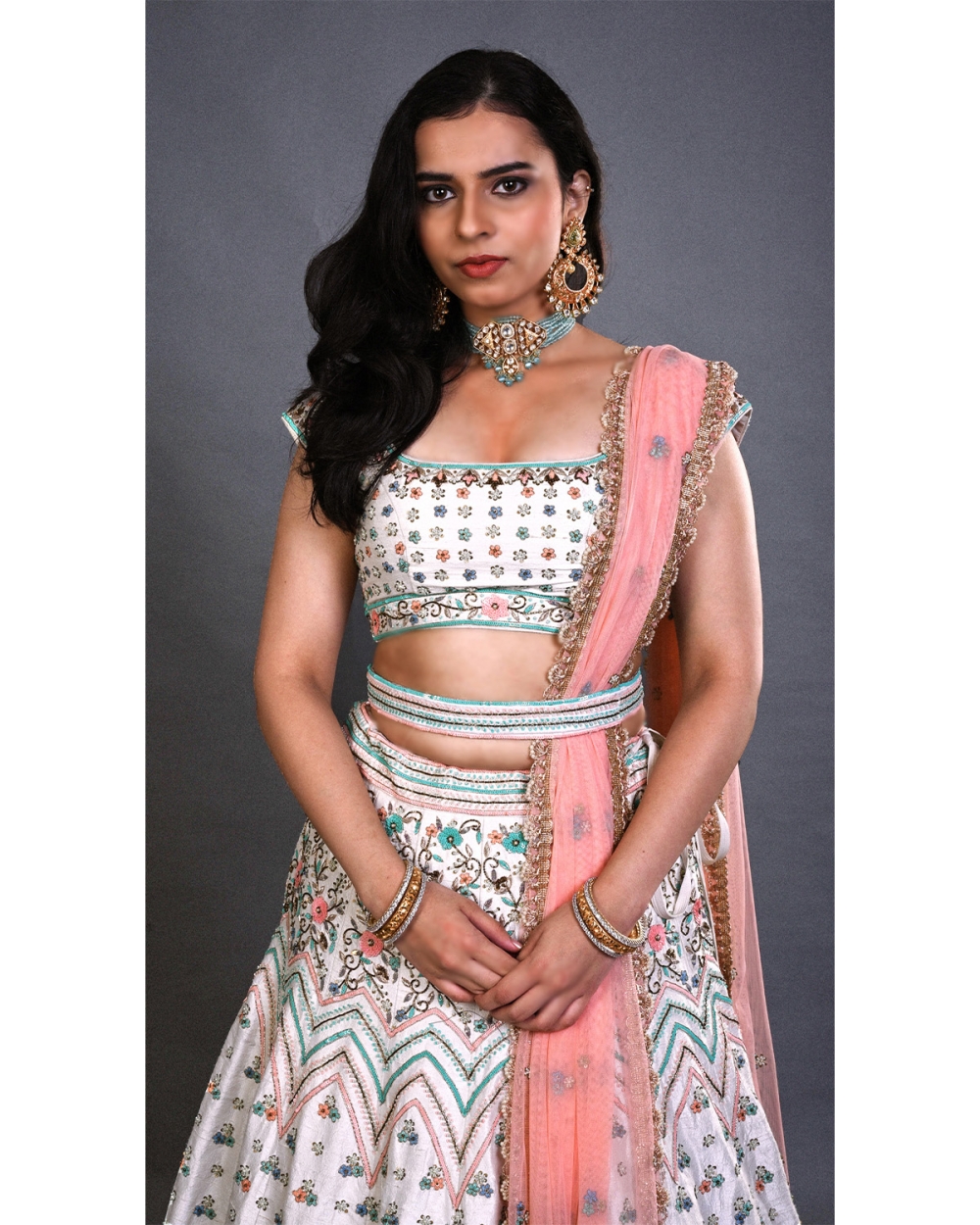 Ivory Bridal Multi-Hued Embroidered Lehenga Set - Fashion Brand & Designer Priti Sahni 5