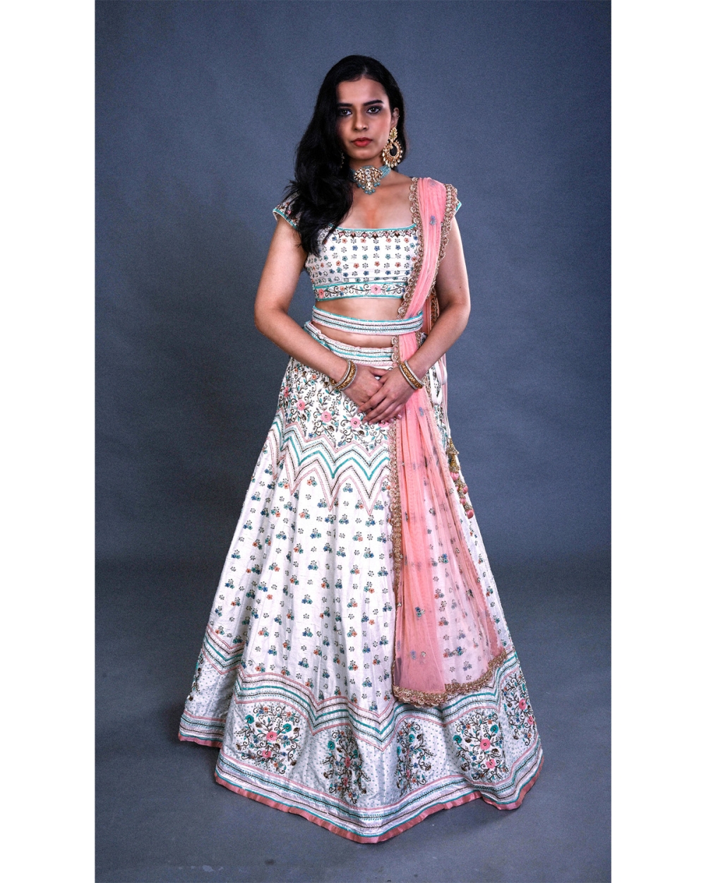 Ivory Bridal Multi-Hued Embroidered Lehenga Set - Fashion Brand & Designer Priti Sahni 3