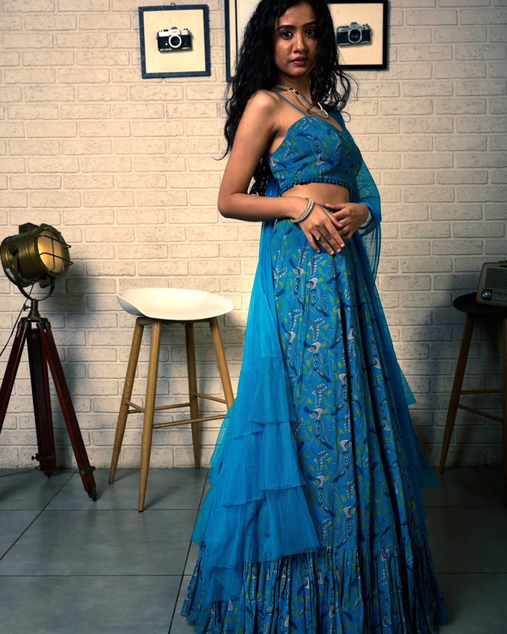 Blue Printed Coordinated Lehenga Set - Fashion Brand & Designer Priti Sahni