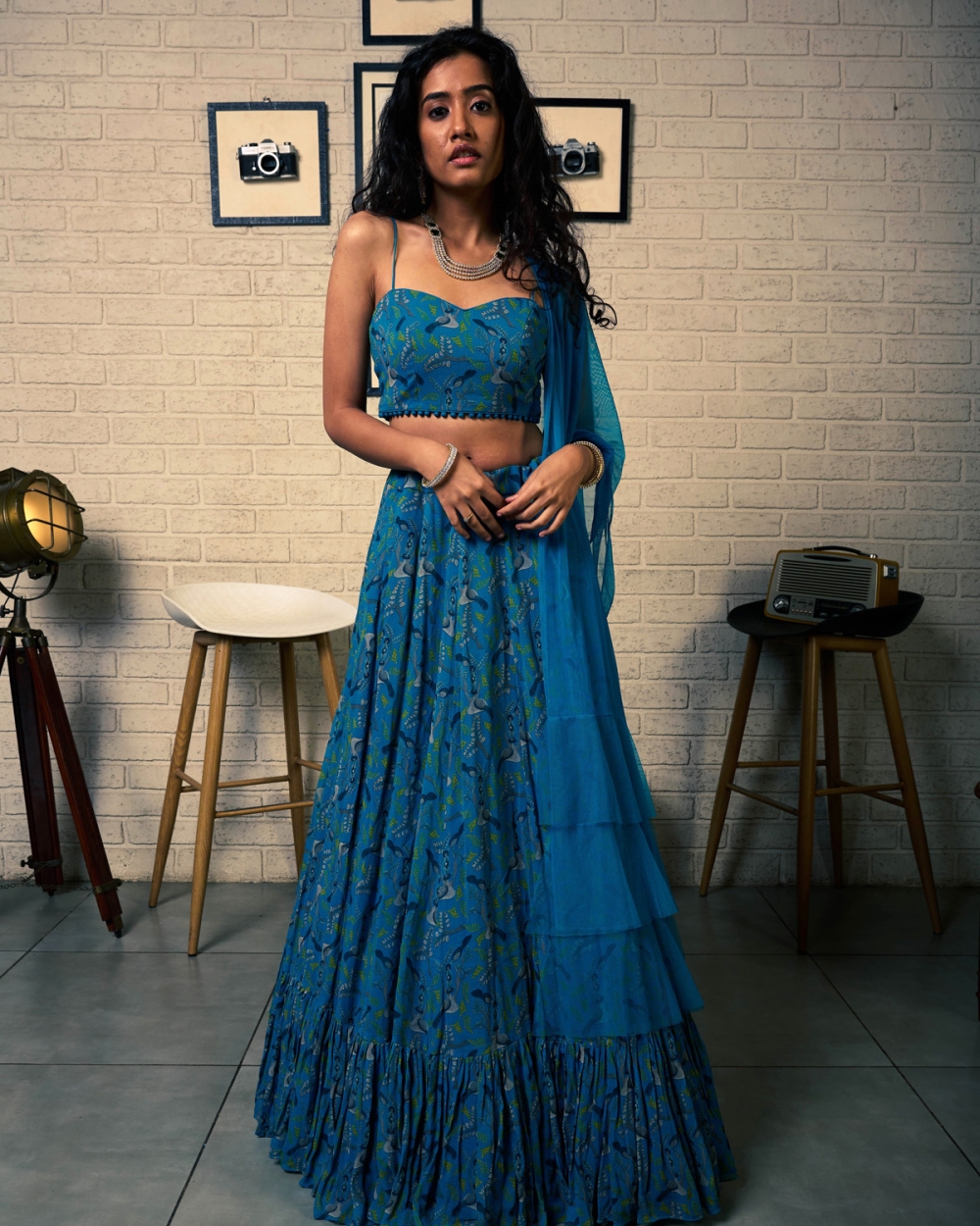 Blue Printed Coordinated Lehenga Set - Fashion Brand & Designer Priti Sahni 2
