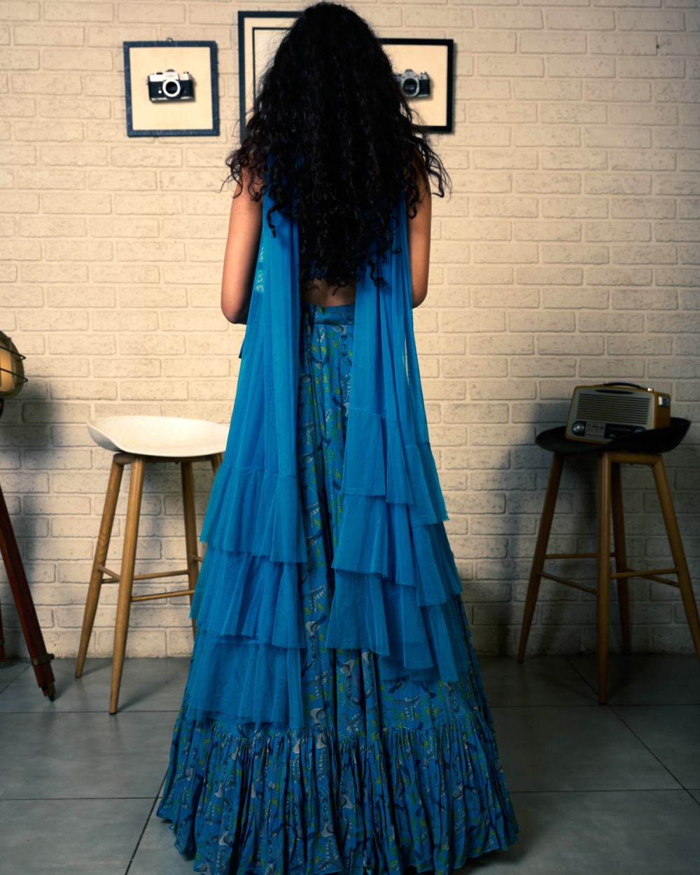 Blue Printed Coordinated Lehenga Set - Fashion Brand & Designer Priti Sahni 3