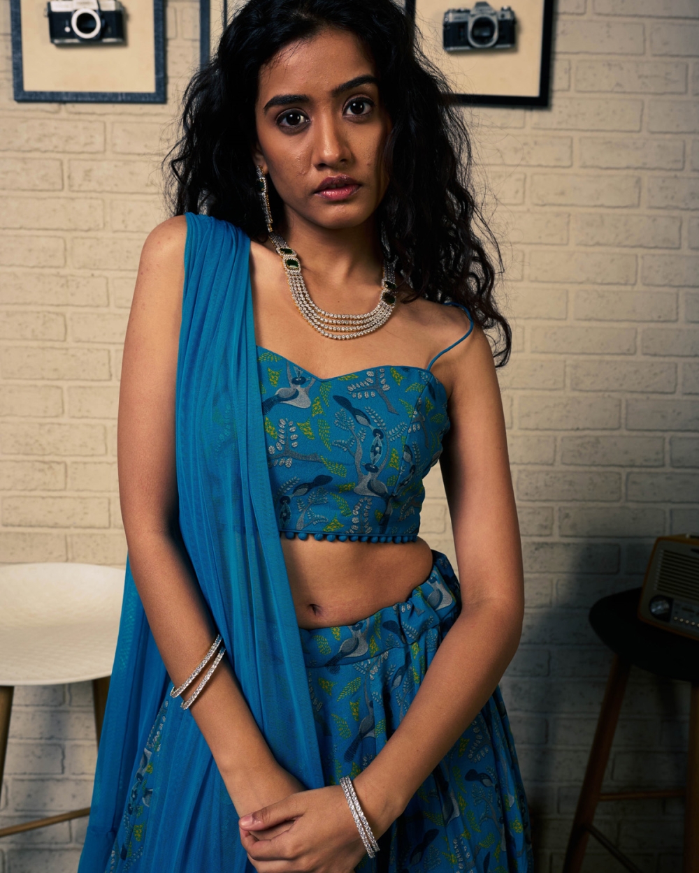 Blue Printed Coordinated Lehenga Set - Fashion Brand & Designer Priti Sahni 4