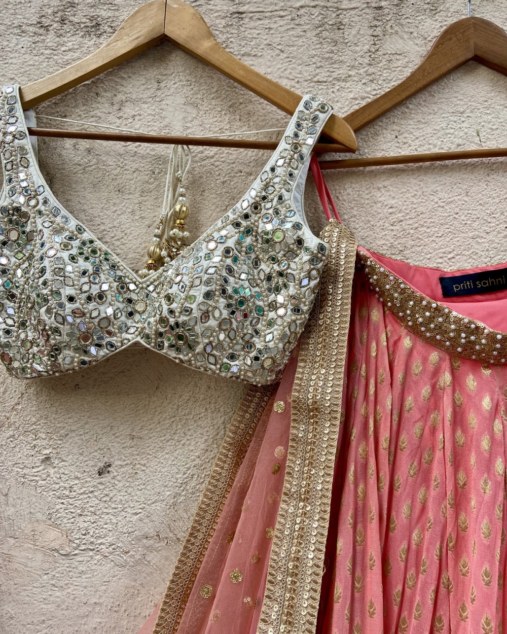 Coral and Ivory Mirror Work Lehenga Set Black Friday 2023 2