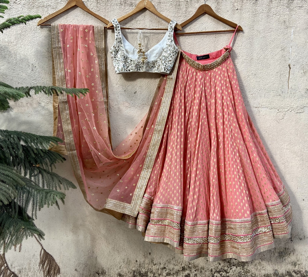 Coral and Ivory Mirror Work Lehenga Set 20% Off Sale 4