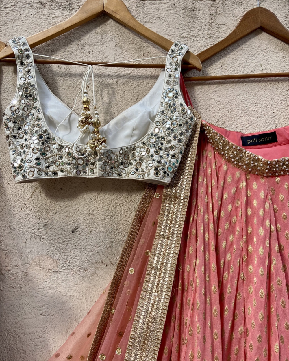 Coral and Ivory Mirror Work Lehenga Set Black Friday 2023 5