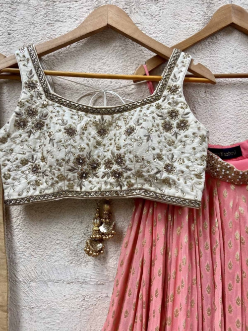 Coral and Ivory Sharmily Lehenga Set Lehengas