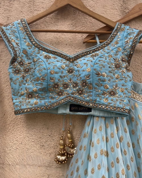 Powder Blue Sharmily Lehenga Set - Fashion Brand & Designer Priti Sahni