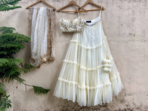 Ivory Tier Lehnega and Bustier Set Lehengas