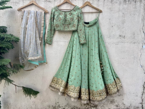 Sage Green Sharmily Lehenga Set Lehengas