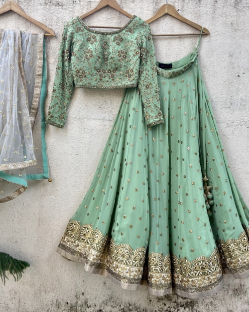 Sage Green Sharmily Lehenga Set - Fashion Brand & Designer Priti Sahni