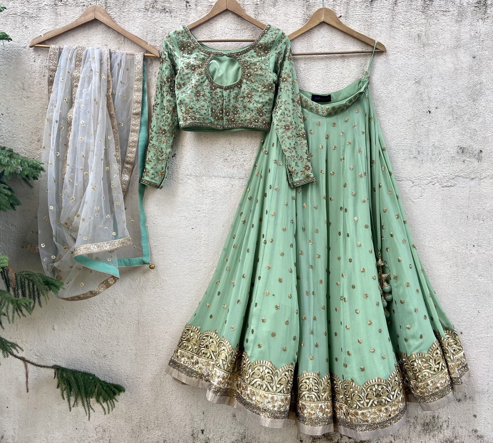Sage Green Sharmily Lehenga Set Bridal Couture 6