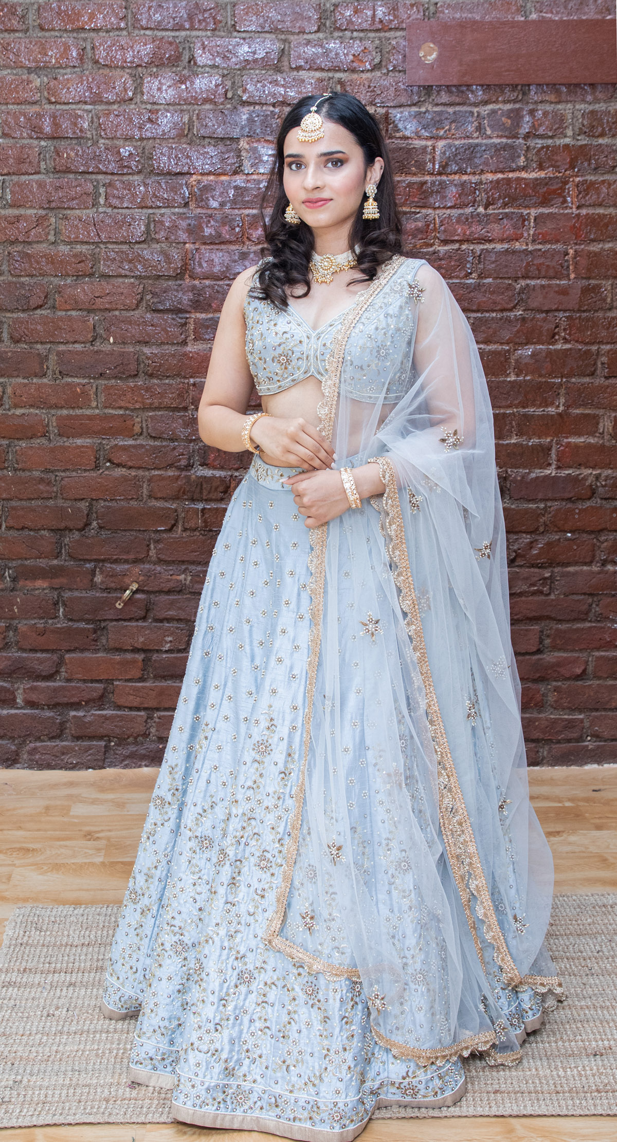 Powder Blue Bridal Embroidered Lehenga Set - Fashion Brand & Designer Priti Sahni