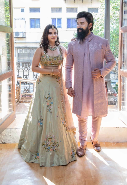 Tea Green Swan Lehenga Set Bridal Couture