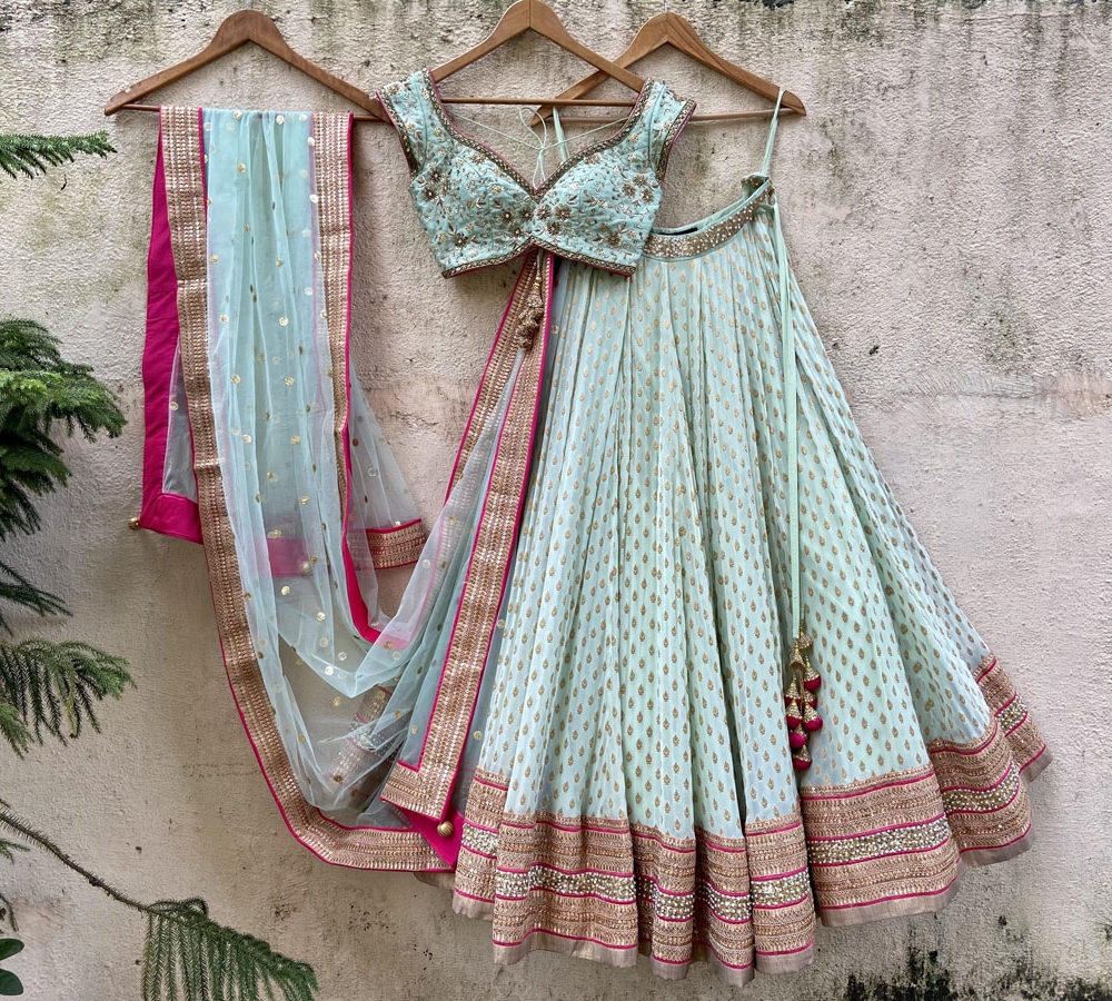 Mint Green Sharmily Lehenga Set - Fashion Brand & Designer Priti Sahni 3