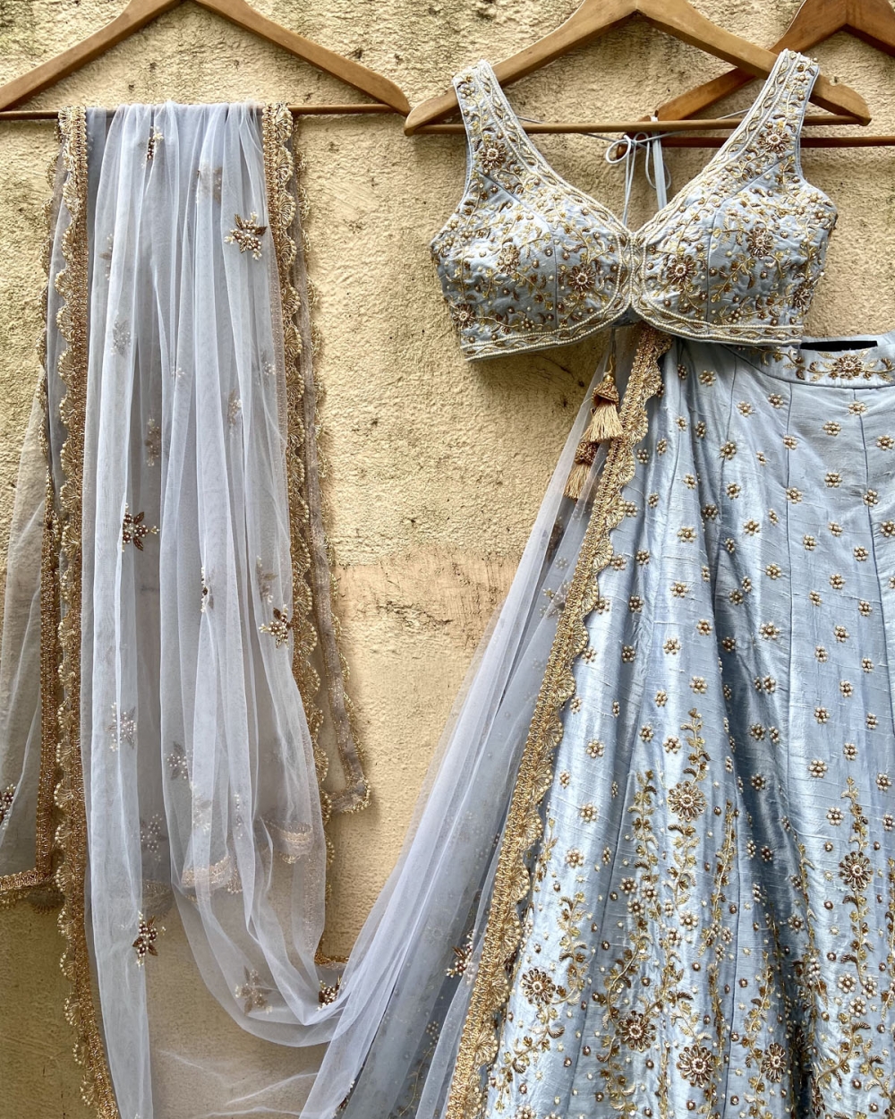 Powder Blue Bridal Embroidered Lehenga Set Bridal Couture 16