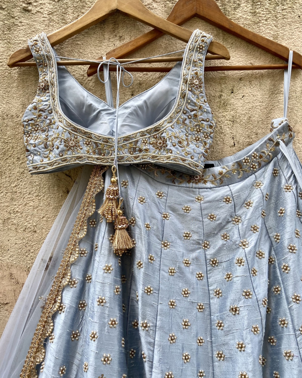 Powder Blue Bridal Embroidered Lehenga Set - Fashion Brand & Designer Priti Sahni 4