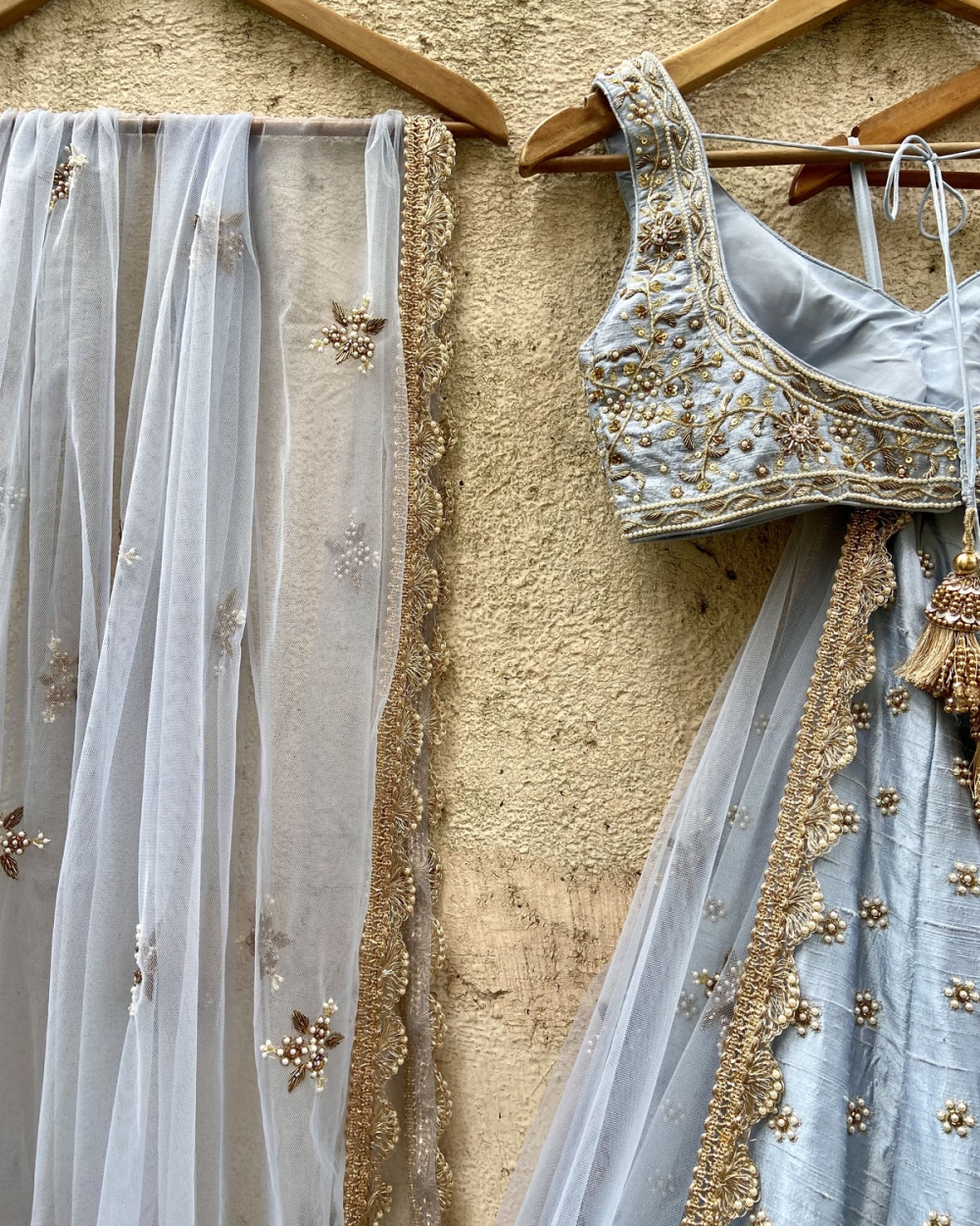 Powder Blue Bridal Embroidered Lehenga Set - Fashion Brand & Designer Priti Sahni 3