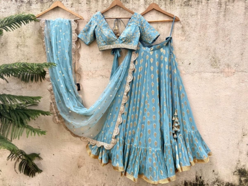 Turkish Blue Ruffle Lehenga Set Lehengas
