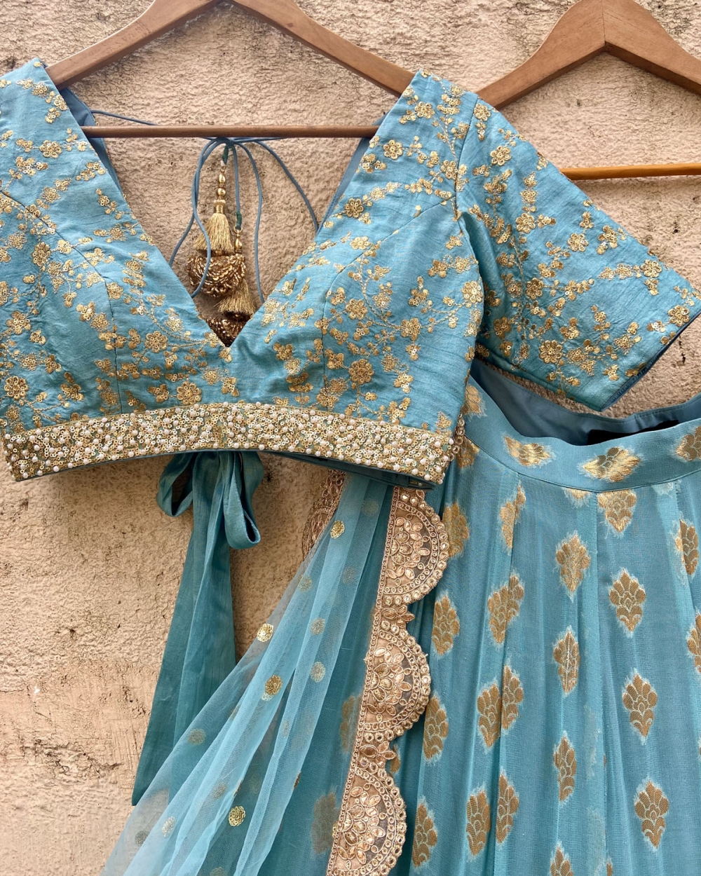 Turkish Blue Ruffle Lehenga Set Bridesmaids 2