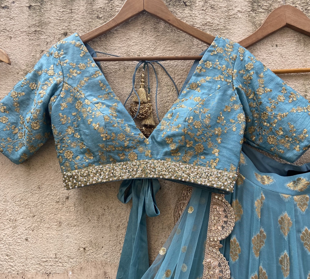 Turkish Blue Ruffle Lehenga Set Bridesmaids 7