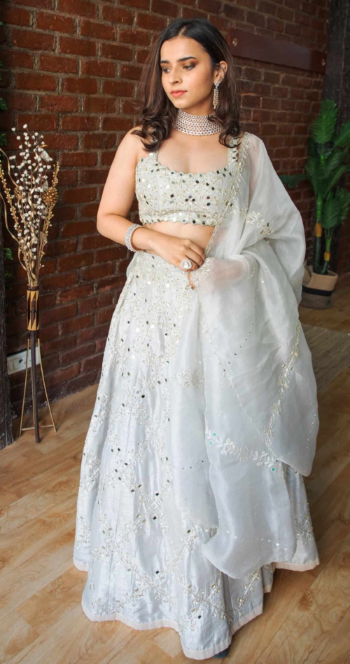 Smokey Grey Bridal Embroidered Lehenga Set Lehengas