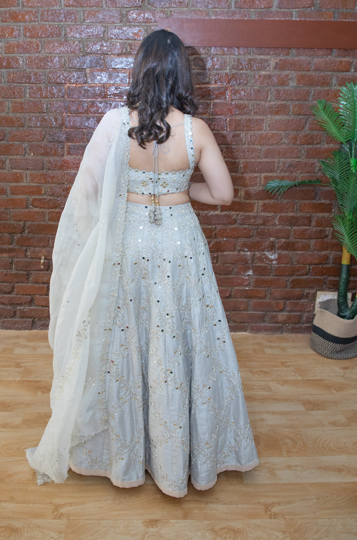 Smokey Grey Bridal Embroidered Lehenga Set - Fashion Brand & Designer Priti Sahni 4
