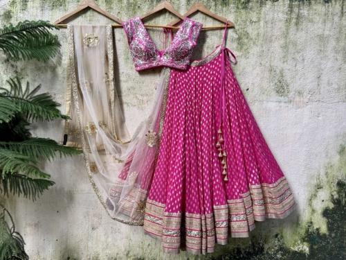 Fuchsia and Nude Lehenga Set btco