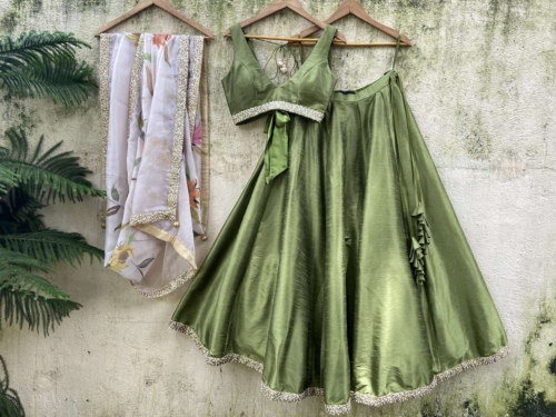 Moss Green Lehenga set with Hand Painted Dupatta Lehengas