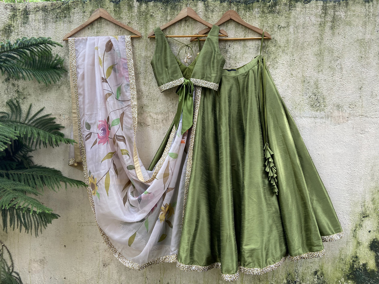 Moss Green Lehenga set with Hand Painted Dupatta - Fashion Brand & Designer Priti Sahni 5
