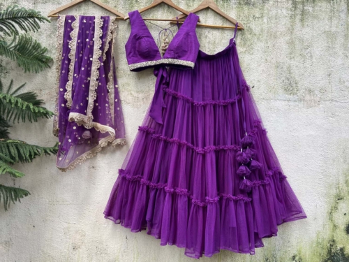 Purple Tier and Ruffle Set Lehengas