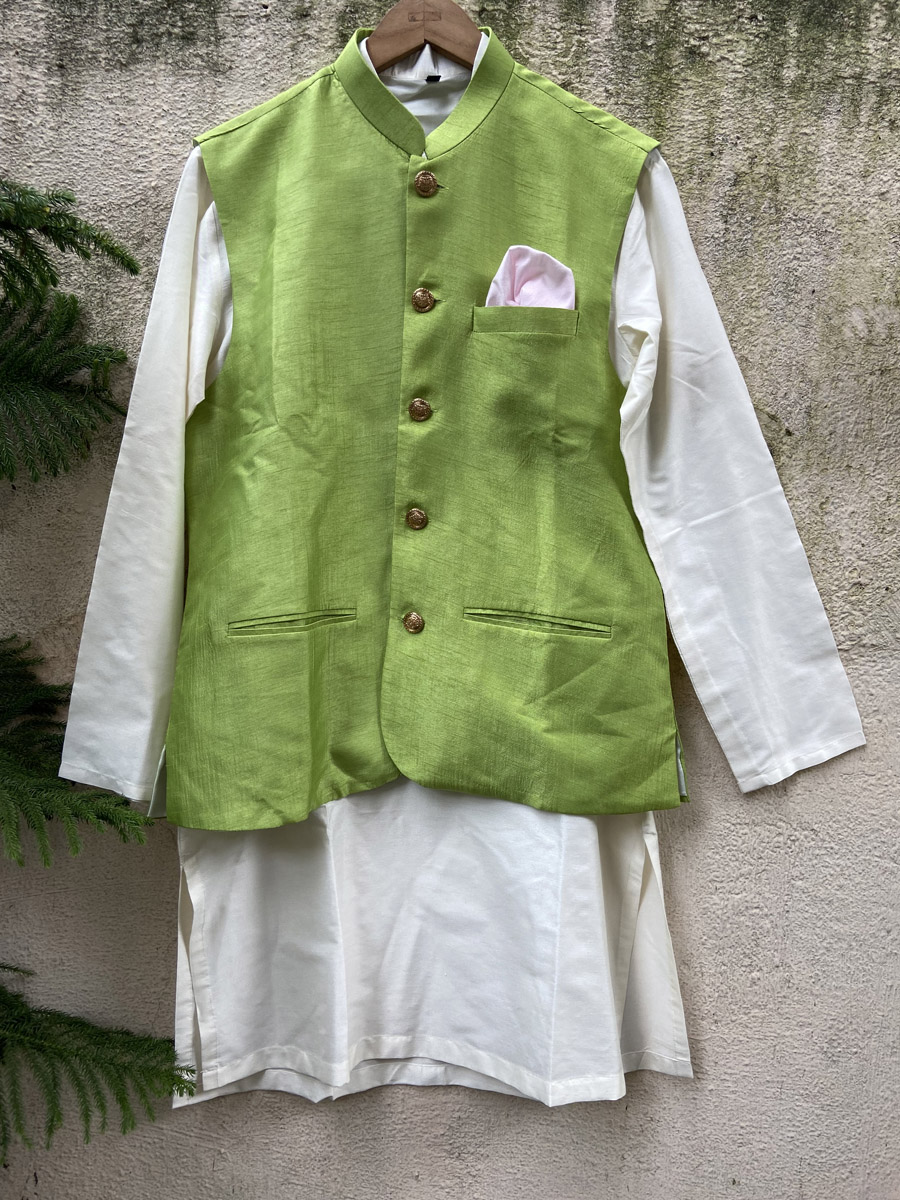 Ivory and Olive Aligarh Set Mens
