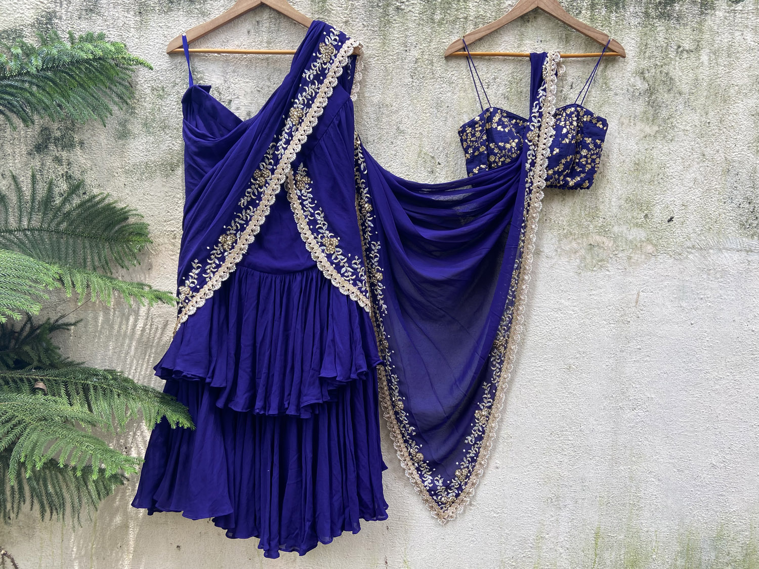 Indigo Blue Draped Ruffle Saree - Fashion Brand & Designer Priti Sahni 3