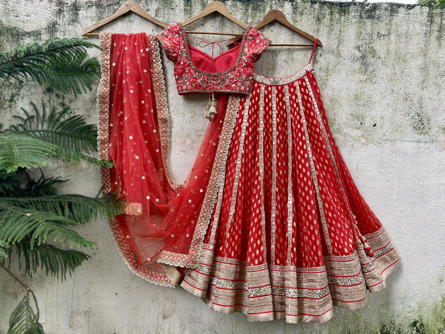 Red Bridal Panelled Sharmily Lehenga Set - Fashion Brand & Designer Priti Sahni 4
