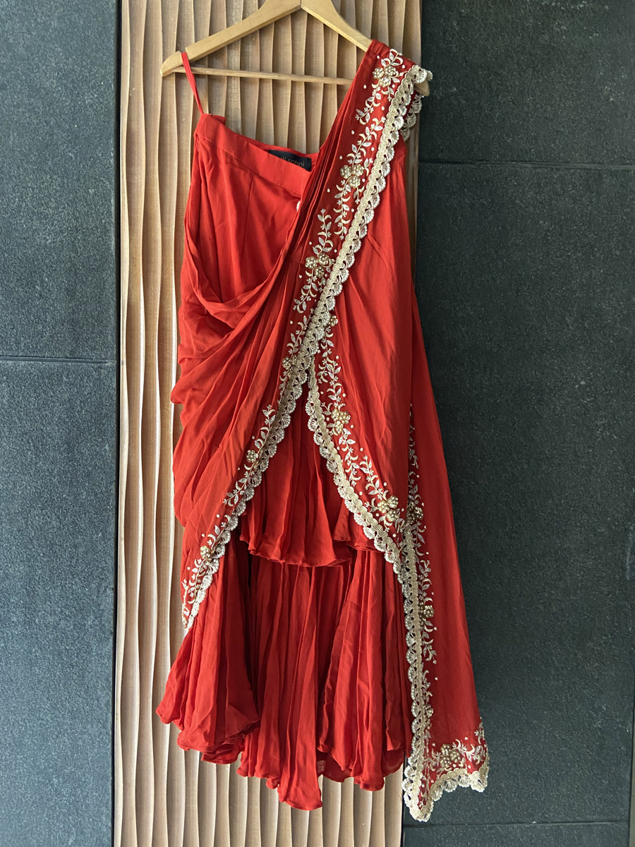 Red Ruffle Saree - Priti Sahni