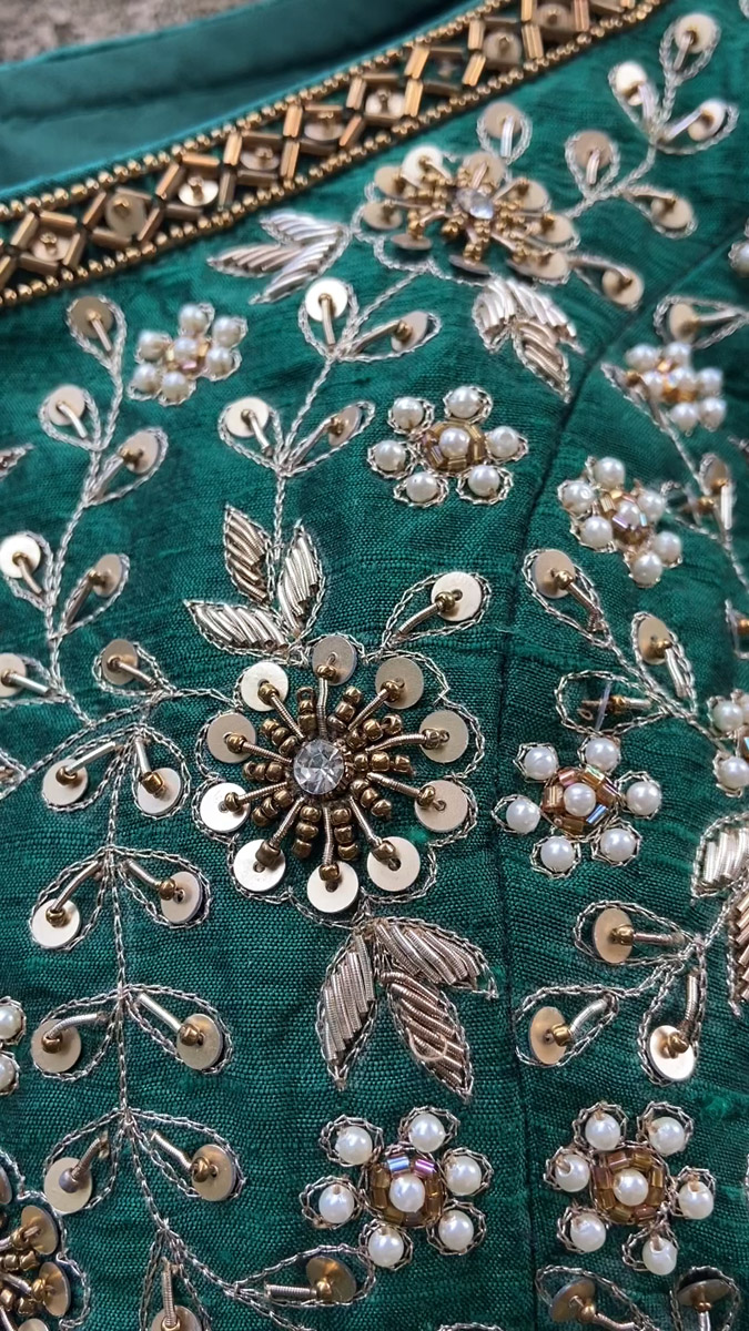 Emerald Green Raw Silk Lehenga Set - Fashion Brand & Designer Priti Sahni 5