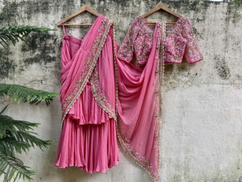 Pink Draped Ruffle Saree Sarees