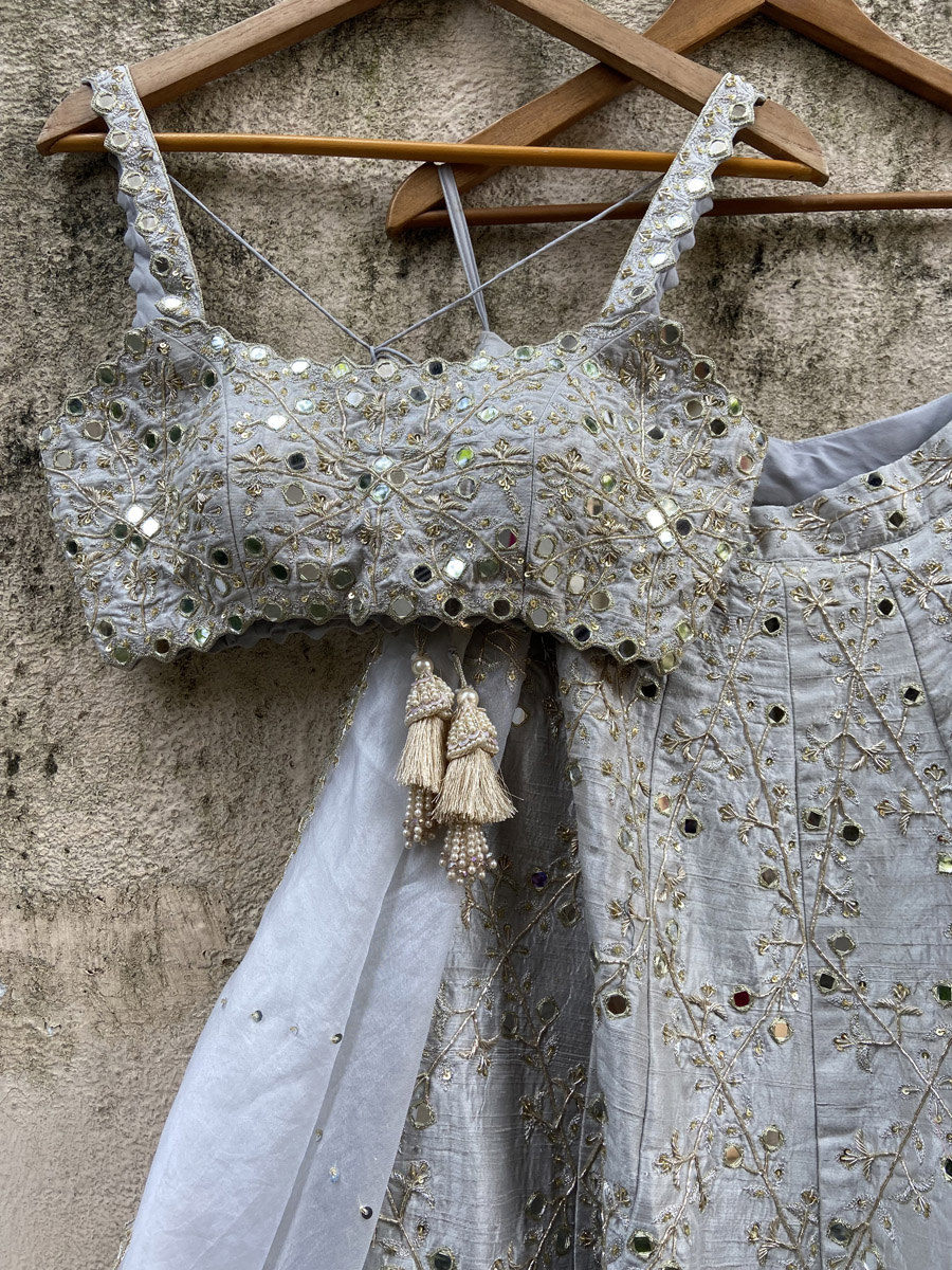 Smokey Grey Bridal Embroidered Lehenga Set - Fashion Brand & Designer Priti Sahni 9