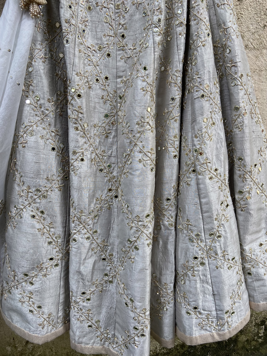 Smokey Grey Bridal Embroidered Lehenga Set - Fashion Brand & Designer Priti Sahni 10