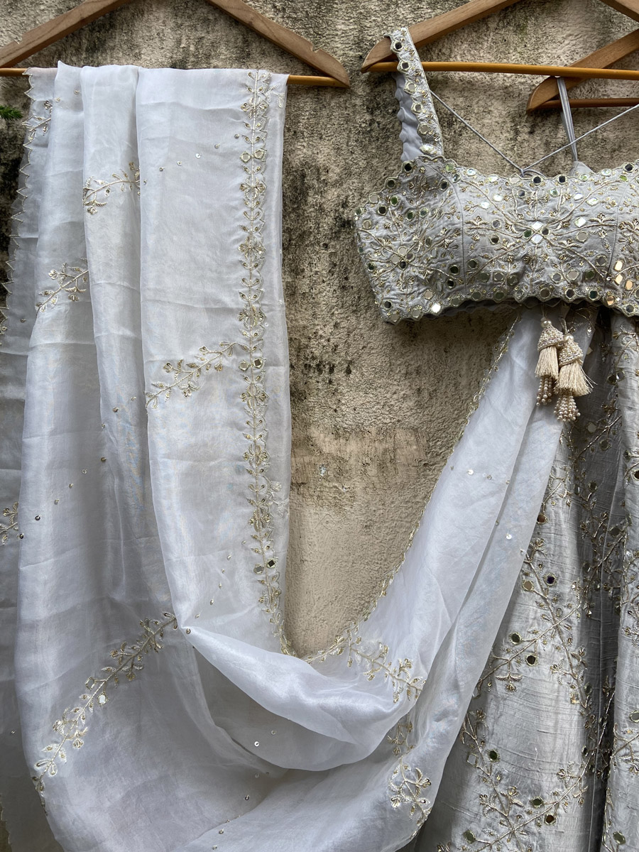 Smokey Grey Bridal Embroidered Lehenga Set Bridal Couture 12