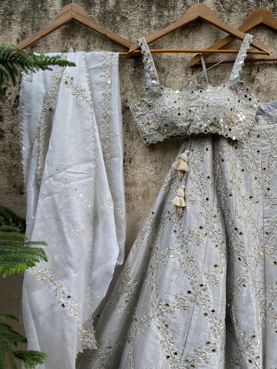 Smokey Grey Bridal Embroidered Lehenga Set - Fashion Brand & Designer Priti Sahni 14