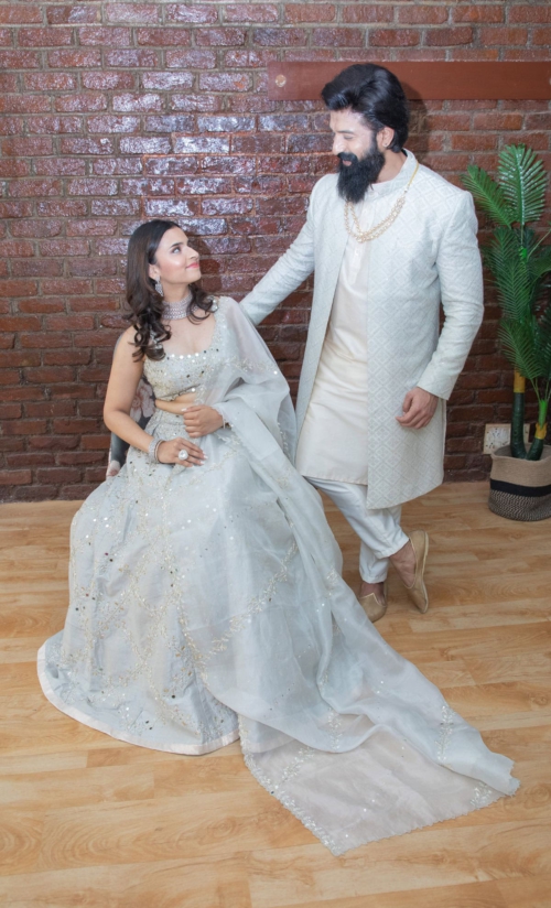 Grey Jacket Style Sherwani Set Mens