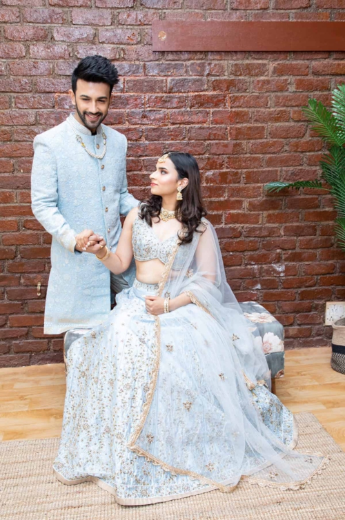 Powder Blue Sherwani Set Mens