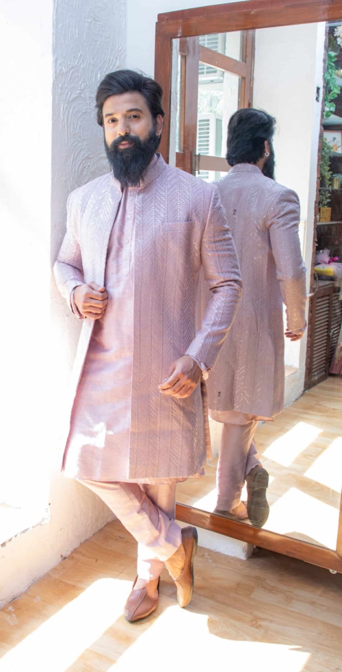 Mauve Jacket Style Sherwani Set Mens