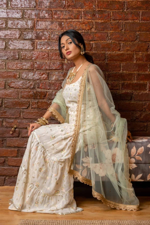 Ivory Sharara and Slip Kurta Set Anarkali And Suits