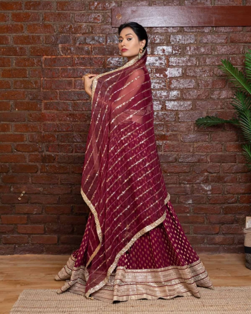 Burgundy Lehenga Set Anniversary Sale