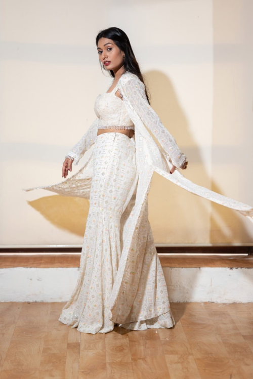 Ivory Gharara and Jacket Set Indo-Western Ivory Gharara and Jacket Set Indo-Western
